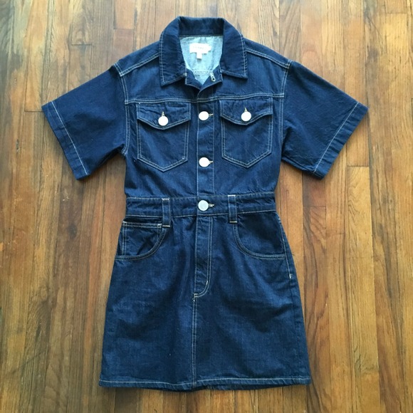 Frame Denim Dresses & Skirts - NWOT Frame Denim Jean Mini Dress Size M Oversized Details‎ Short Sleeve